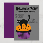 Invitation Halloween fête cupcake chat noir et orange (Devant / Derrière)