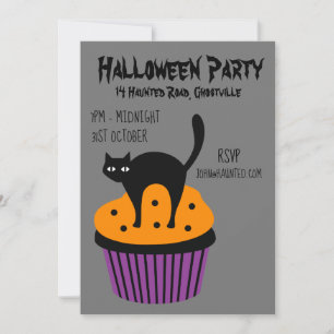 Invitation Halloween fête cupcake chat noir et orange