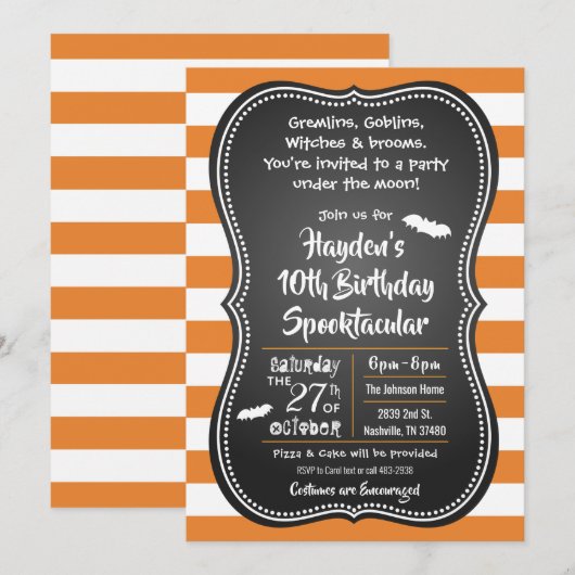 Invitation Halloween Fête d'anniversaire Enfants Costume Invi (Devant / Derrière)