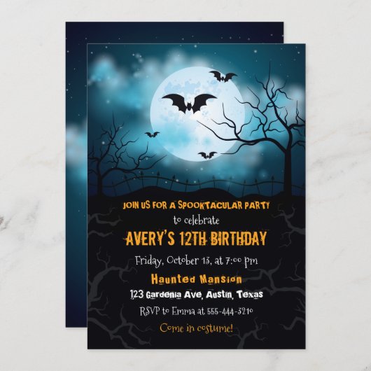 Invitation Halloween, fête d'anniversaire Hallowee (Devant / Derrière)