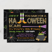 Invitation Halloween fête d'anniversaire sorcière & caldron (Devant / Derrière)