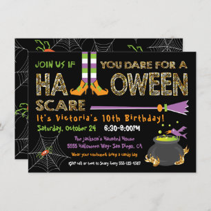 Invitation Halloween fête d'anniversaire sorcière & caldron