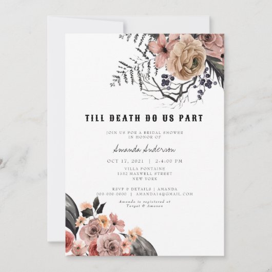 Invitation Halloween Fête des mariées florale rose gothique (Devant)