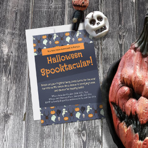 Invitation Halloween Fête Fantôme Citrouille & Spider Pixel A