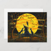 Invitation Halloween, fête, invitation, sorcière, noire, chat (Devant / Derrière)