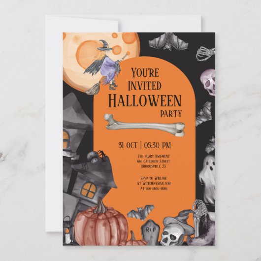 Invitation Halloween fête manger boire être effrayant (Devant)