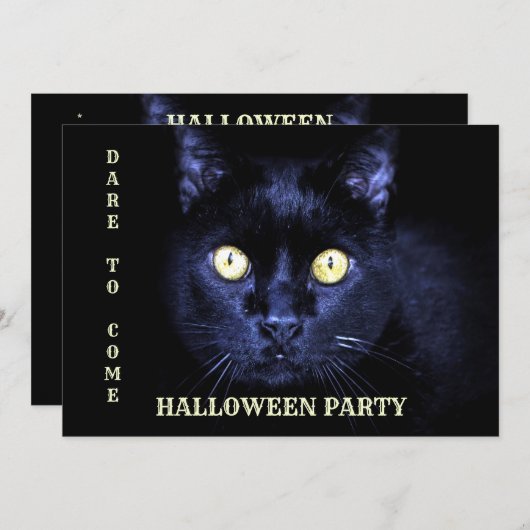 Invitation Halloween fête peur Chat noir Horreur Nuit (Devant / Derrière)