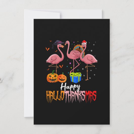 Invitation Halloween Flamant rose Hallothanksmas Citrouille h (Devant)