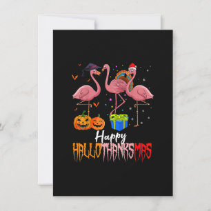 Invitation Halloween Flamant rose Hallothanksmas Citrouille h