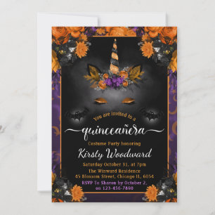 Invitation Halloween Fleur Licorne Visage Automne Quinceanera