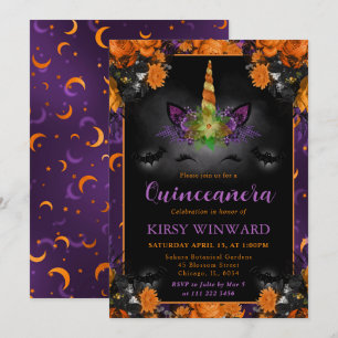 Invitation Halloween Fleur Licorne Visage Quinceanera