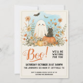 Invitation Halloween Floral Cute Ghost (Devant)