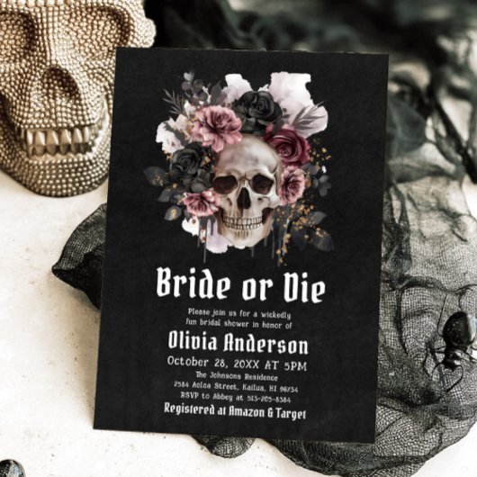 Invitation Halloween Floral Skull Bride ou Fête des mariées d