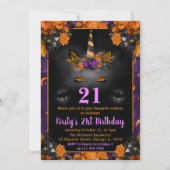 Invitation Halloween Floral Unicorn Face 21e Anniversaire (Devant)