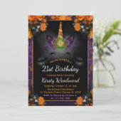 Invitation Halloween Floral Unicorn Face Automne 21ème Annive (Debout devant)