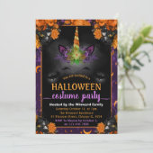 Invitation Halloween Floral Unicorn Visage Costume Party (Debout devant)