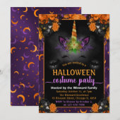 Invitation Halloween Floral Unicorn Visage Costume Party (Devant / Derrière)