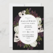 Invitation Halloween Floral Violet et Parti du crâne (Devant)