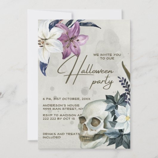 Invitation Halloween florale beige (Devant)