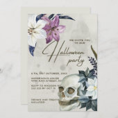 Invitation Halloween florale beige (Devant / Derrière)