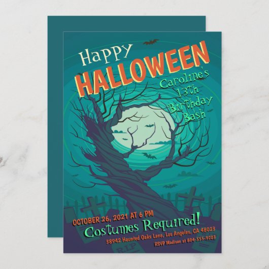 Invitation Halloween Forêt éffrayante Hantée Anniversaire (Devant / Derrière)