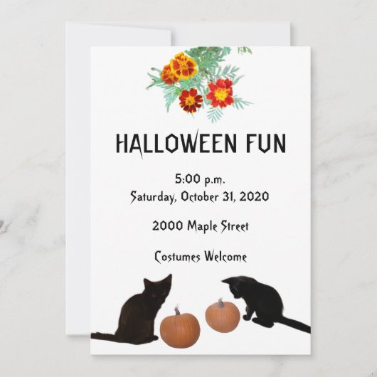Invitation Halloween Fun Black Kittens Citrouilles Marigolds (Devant)