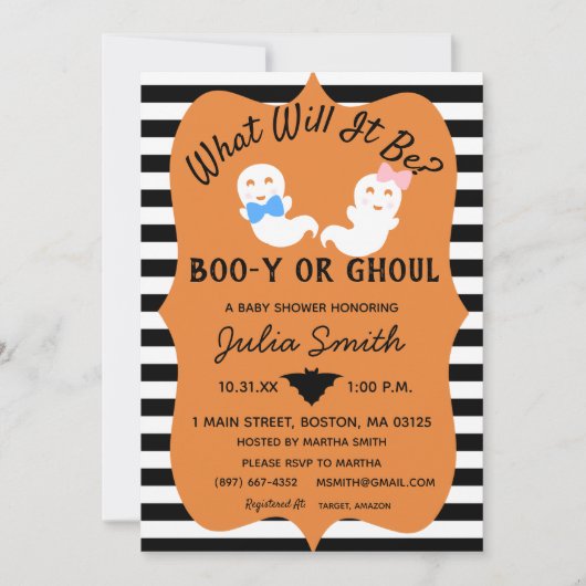 Invitation Halloween Genre Reveillez Invitation, Boo-y ou Gho (Devant)