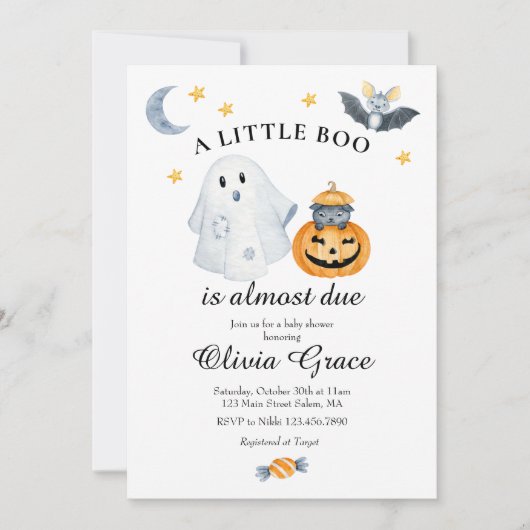 Invitation Halloween Ghost Citrouille Little Boo Baby shower (Devant)