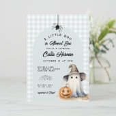 Invitation Halloween Ghost En vichy Baby shower Little Boo (Debout devant)