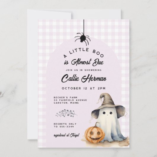 Invitation Halloween Ghost En vichy Baby shower Little Boo (Devant)