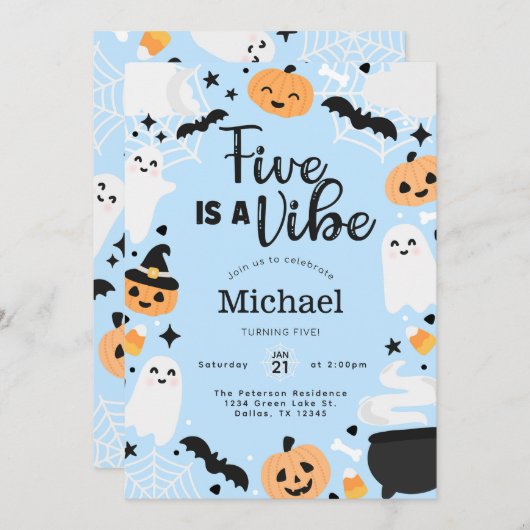 Invitation Halloween Ghost Five est une Vibe 5e fête d'annive (Devant / Derrière)
