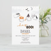 Invitation Halloween Ghost Hey Boo fête d'anniversaire (Debout devant)