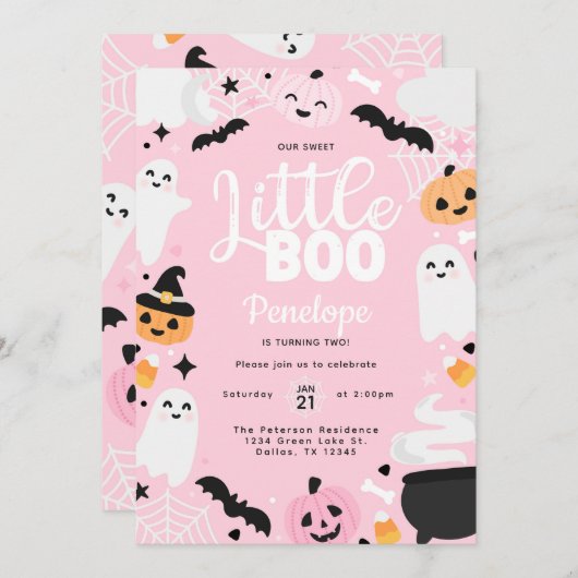 Invitation Halloween Ghost Little Boo 2e fête d'anniversaire (Devant / Derrière)