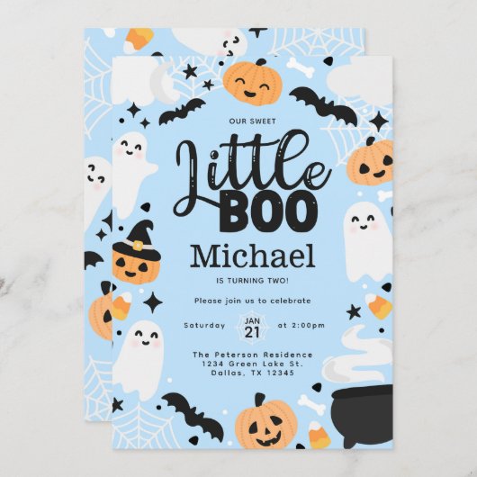 Invitation Halloween Ghost Little Boo 2e fête d'anniversaire (Devant / Derrière)