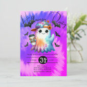 Invitation Halloween Ghost Neon Party Tie Dye Main tirée (Debout devant)