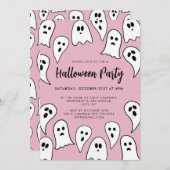 Invitation Halloween Ghost Party rose (Devant / Derrière)