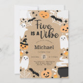 Invitation Halloween Ghost Pumpkin 5th Birthday Party (Devant)