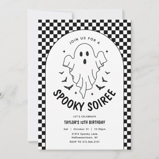 Invitation Halloween Ghost Retro Noir & Blanc Anniversaire (Devant)