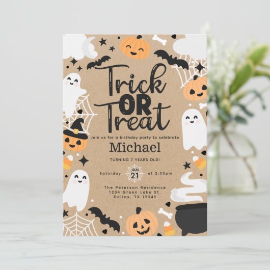 Invitation Halloween Ghost Trick ou traitement Anniversaire f (Debout devant)