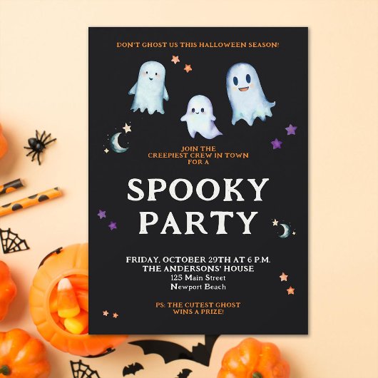 Invitation Halloween Ghosts Moon Stars Famille Fête Fun