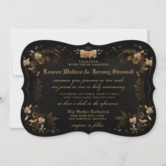 Invitation Halloween Gold Elegance Skeleton Bracket ensemble  (Dos)
