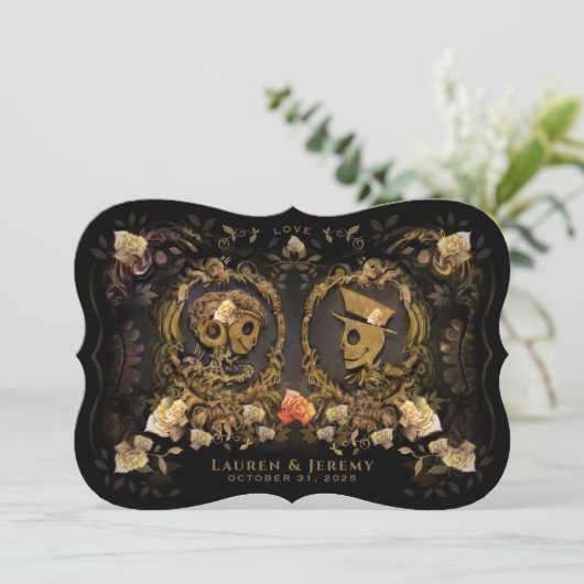 Invitation Halloween Gold Elegance Skeleton Bracket ensemble (Debout devant)