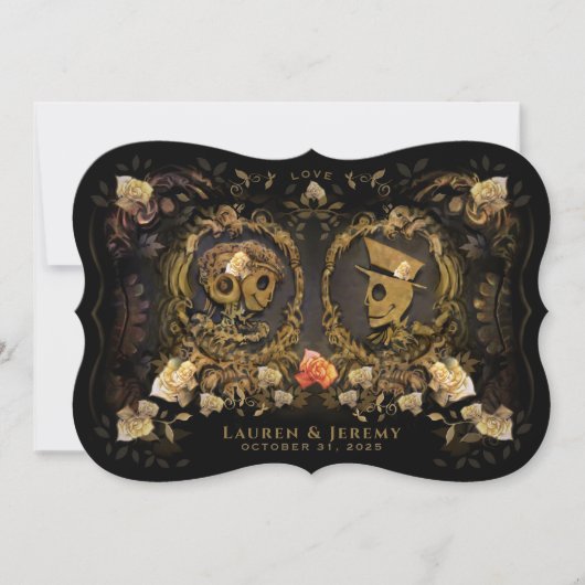 Invitation Halloween Golden Elegance Skeletons Bracket (Devant)