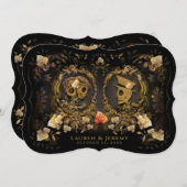 Invitation Halloween Golden Elegance Skeletons Bracket (Devant / Derrière)