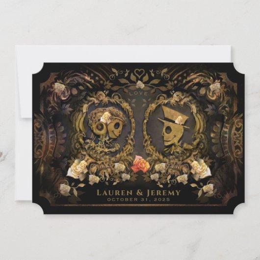 Invitation Halloween Golden Elegance Skeletons Mariage Invit (Devant)