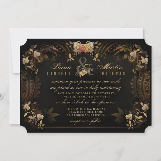 Invitation Halloween Golden Elegance Skeletons Mariage Invita (Dos)