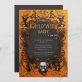 Invitation Halloween gothique crâne classique (Devant / Derrière)