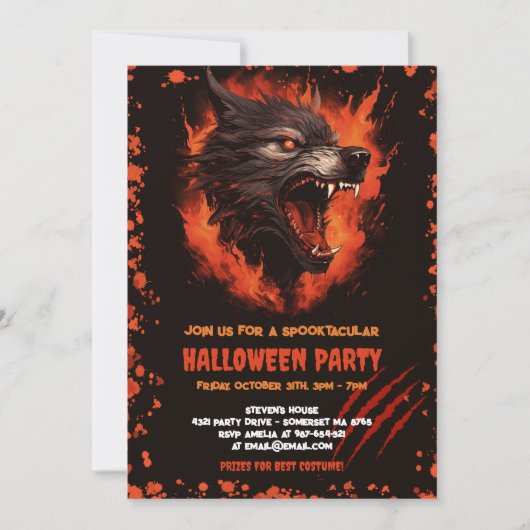 Invitation Halloween gothique du sang de loup-garou (Devant)