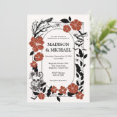 Invitation Halloween gothique Mariage Noir Et Bourgogne (Debout devant)