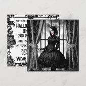 Invitation Halloween gothique noir et blanc (Devant / Derrière)